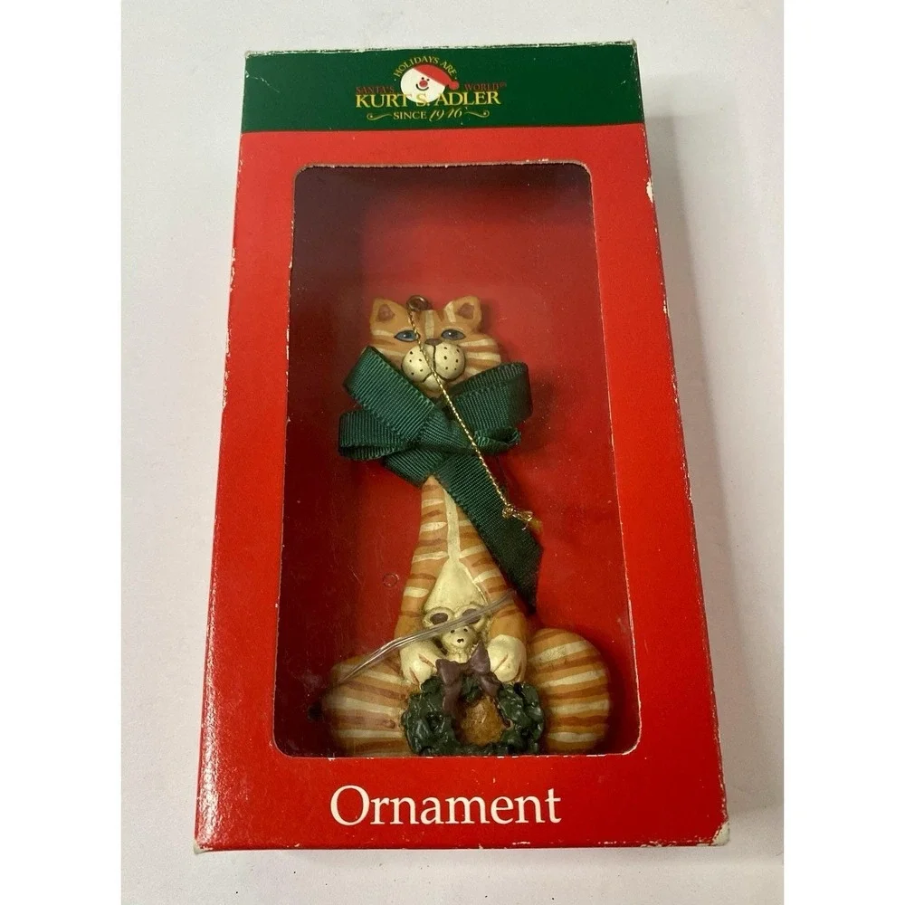 Kurt S Adler‎ Santa's World Orange Tabby Cat Mouse Ornament Resin 4.5 in
